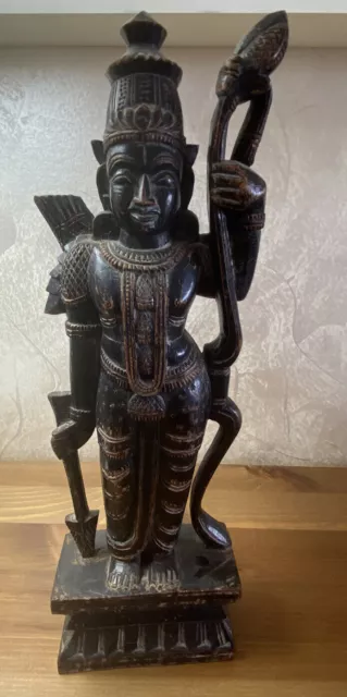 India Señor Sri Rama Sosteniendo Estatua De Madera Tallada A Mano Con Arco...