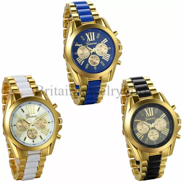 Luxury Mens Classic Stainless Steel Gold Tone Quartz Analog Bangle Wrist Watch