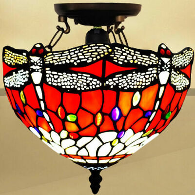 Dragonfly RED Lampada da soffitto unica stile Tiffany lampadina E27 paralume vetro colorato 10