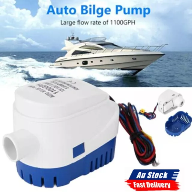 12V 1100GPH Boat Automatic Submersible Water Bilge Pump + Plumbing Float Switch