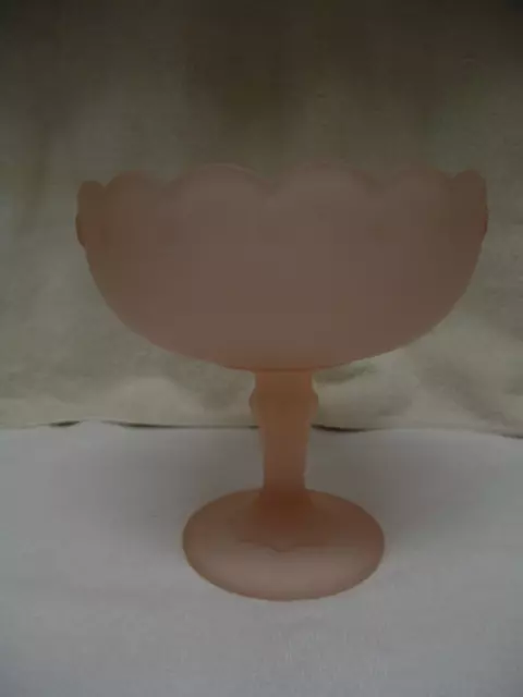 Vintage Pink Satin Depression Glass Compote, Pedestal Bowl, Candy Dish