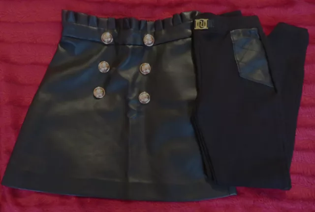 BNWT River Island Black Faux Leather Skirt+Leggings (Worn Once) Age 9/10yrs