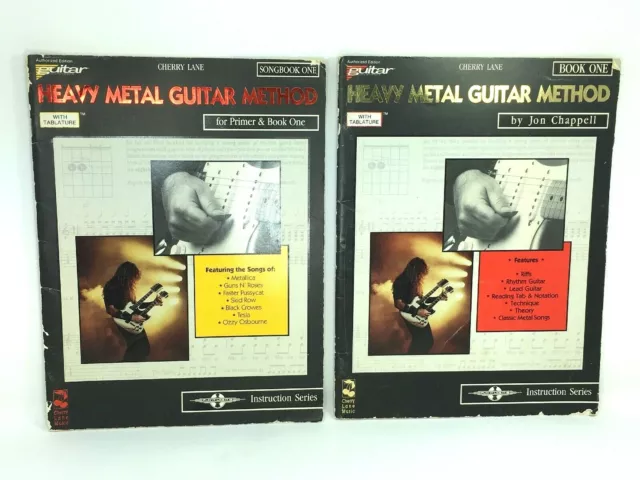 Lot of 2 HEAVY METAL GUITAR METHOD With Tablature Cherry Lane Instruction Series