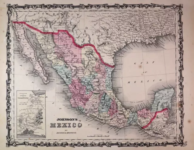 Authentic Antique 1862 Johnson Atlas Map ~ MEXICO ~ (14x18) Free S&H -#1390