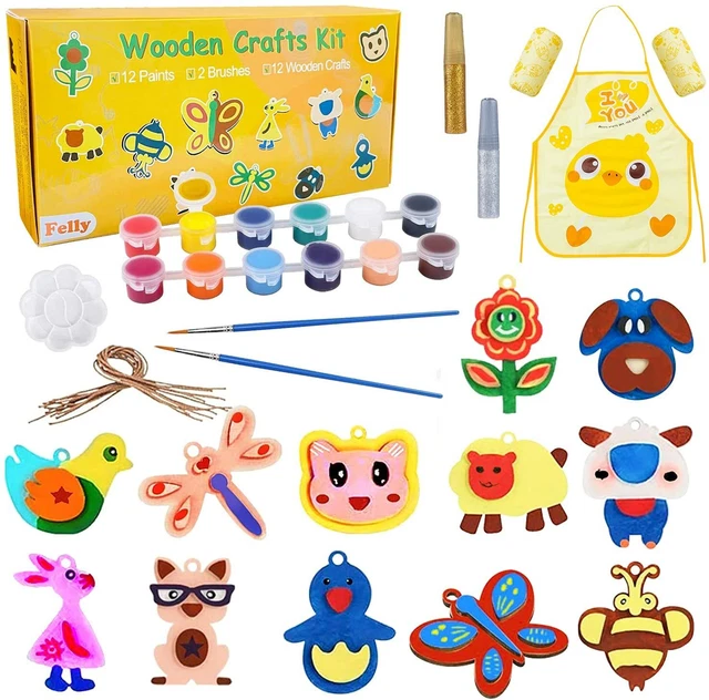Kit de artesanía de madera para niños pintura 3D incluye pinturas cepillos delantal artículos de madera
