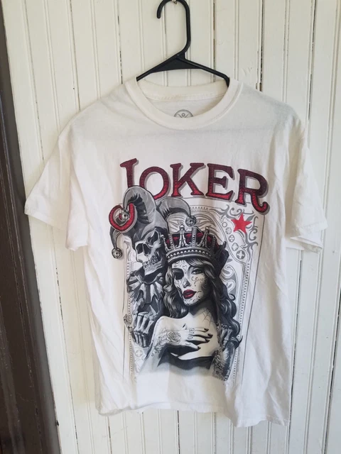 Men's White DOM Joker Candy Skull Print Short Sleeve T Shirt SZ M tee top bin12