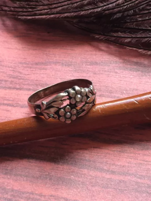 Antique French Fine Solid Silver 800 Flowers Ring 1900's