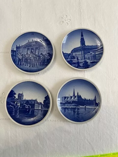 Set of 4 - Royal Copenhagen Denmark 3” Mini Plates Blue White 2010