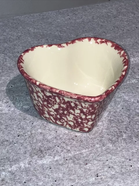 Roseville Pottery Red Spongeware Heart Shape Bowl Gerald Henn 5”