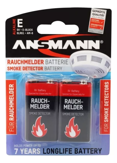 2-10Stk ANSMANN Alkaline longlife Rauchmelder 9V Block Batterien-Premium Qualitä