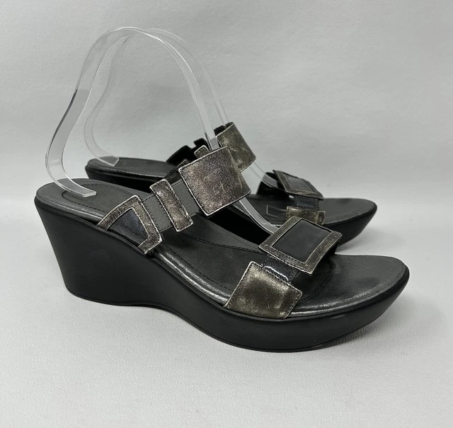 NAOT Treasure Metallic Pewter  Leather Slide Wedge Heel Sandals Women’s Size 41