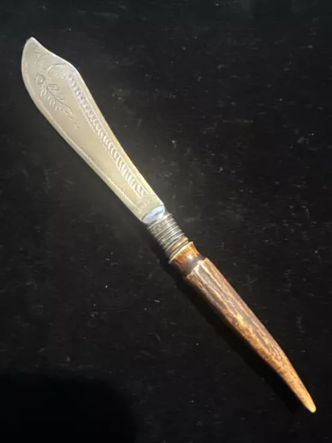 Antique Silver Plate & Antler Handled Knife