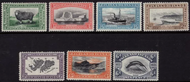 FALKLAND IS 1933 CENTENARY SET TO 6d, SG 127/133, FINE MINT, CAT. £183, LOVELY !