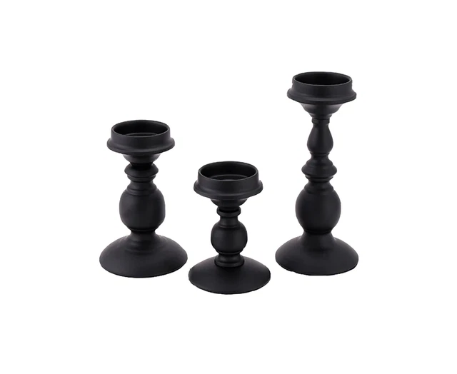 Candle Holder Set of 3, Black Vintage Metal Pillar Candle Holders for Dining ...