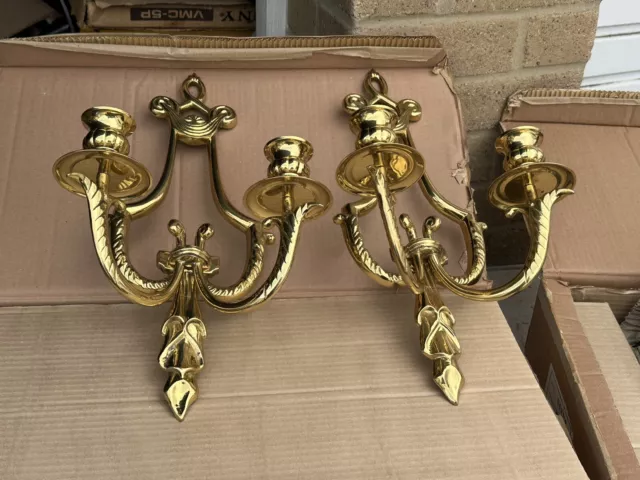 Pair of Vintage Solid Brass Wall Sconces