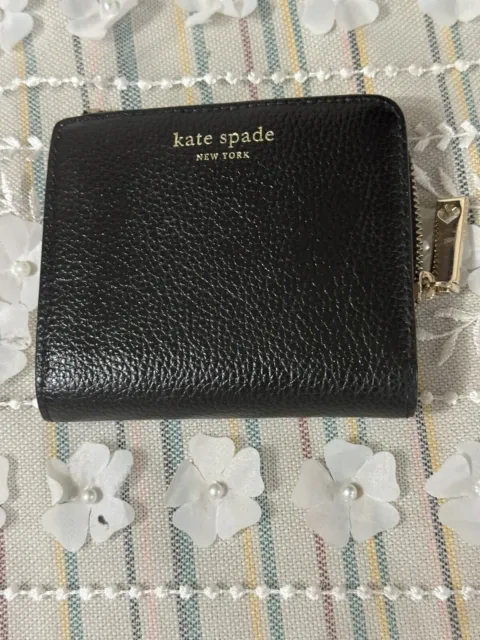 Kate Spade Eva Bifold Wallet With Coin Pocket / ID Window /In Black Leather NWOT