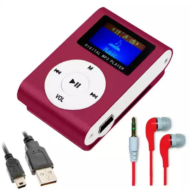 Lecteur MP3 Player Music avec Bordeaux+Ecouteurs Rouge+Cable Mini USB