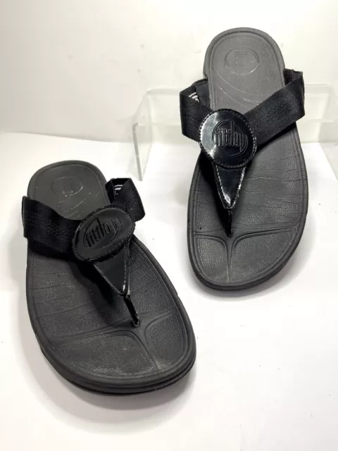 FitFlop Walkstar 3 Patent Black Comfort Flip Flop Sandals Womens Sz 9