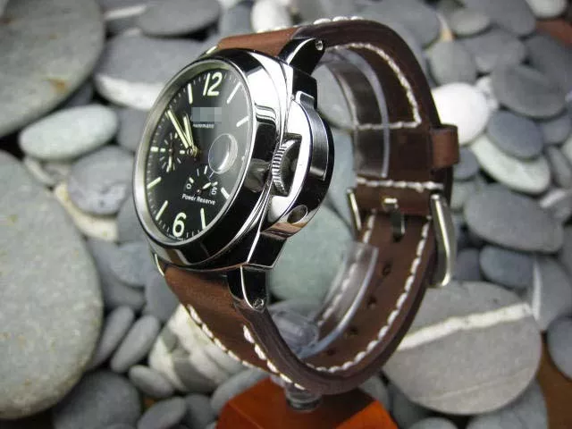 Bracelet de montre 24 mm marron CUIR DE VACHE PAM 1950 24 mm point blanc pince 3