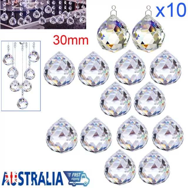 10 Feng Shui Hanging Crystal Ball 30mm Faceted Activating Good Energy Suncatcher