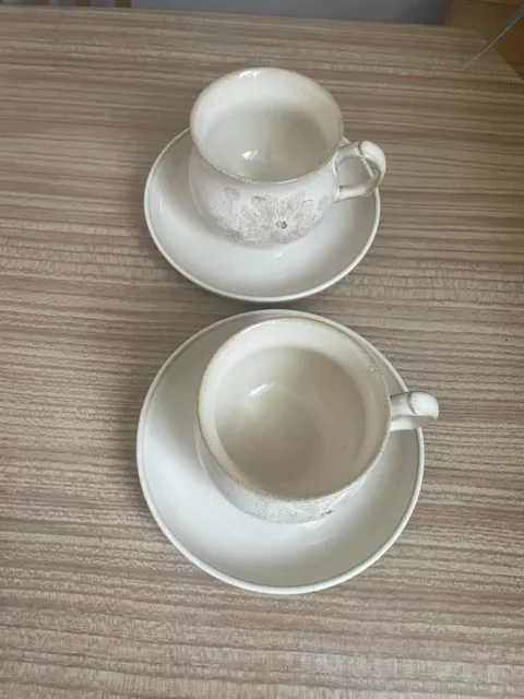 2 Vintage Denby Sandalwood Tea cups And Saucers Stoneware 250ml 2