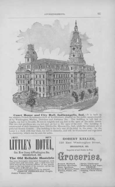 Court House & City Hall - Little's Hotel - Robt Keller - Indianapolis, Ind. 1877