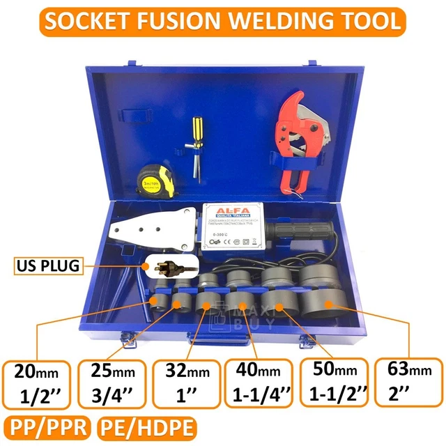 Socket Fusion Welding Tool HDPE PPR Plastic Pipe Welder Kit  20-63 mm US Plug