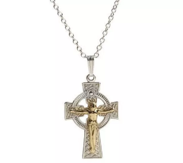 QVC Sterling Silver Celtic Cross Crucifix Pendant with 14K Yellow Gold Plating