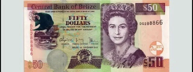 Belize $50 2016 year Circulated. Single 50 dollars belize Banknote Currency BZD