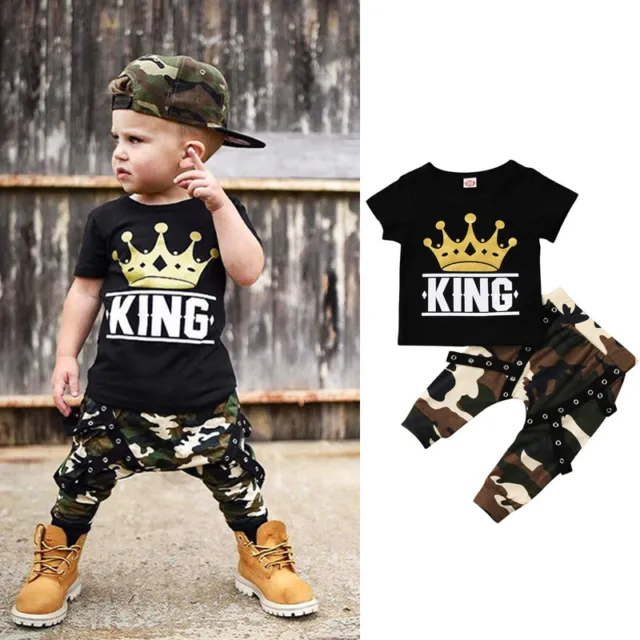 2pcs Toddler Infant Kids Baby Boys Summer Clothes T-shirt Tops+Pants Outfits Set