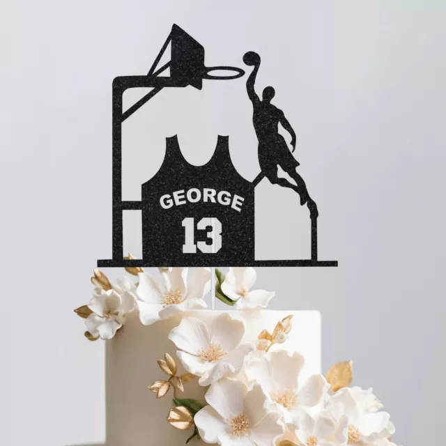 Personalised Basketball Player Cake Topper Any Name-Age Glitter Party Decoration