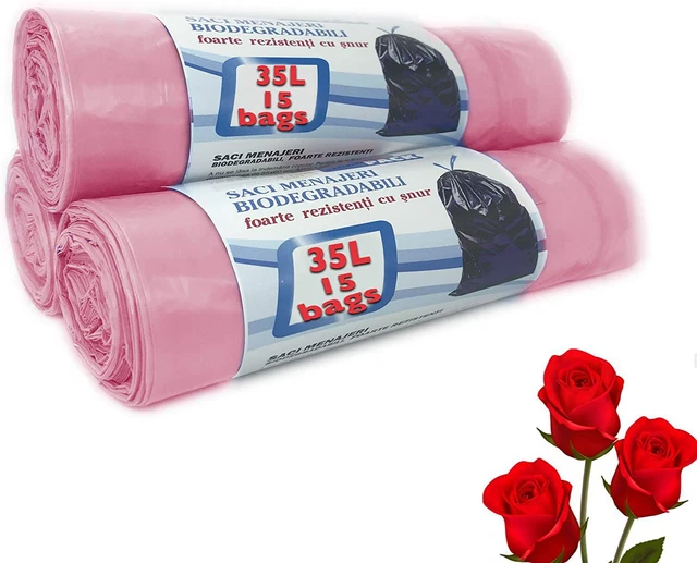 Sacchetti Cestino Profumati Rose Plastica, Molto Forti, Set 3 Conti Rotoli 45 Sacchetti, 30L 35