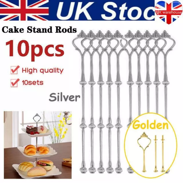 10 Set 3 Tiers Cake Plate Cupcake Stand Rack Fittings Handle Rod Wedding Party