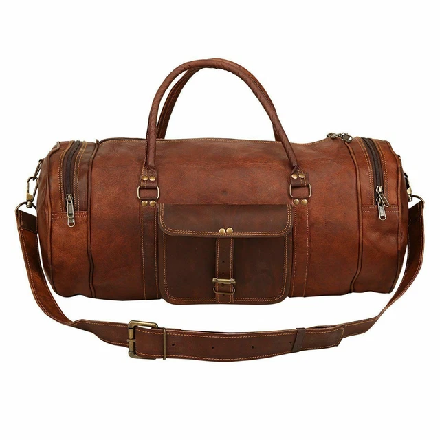 Grand Sac De Sport En Cuir Véritable – Vintage – Homme – Marron – Fait Main (Inde)