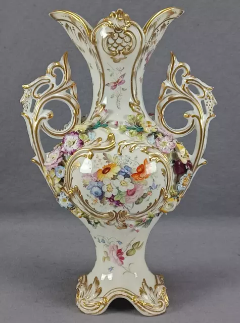 Coalport Coalbrookdale Hand Painted Floral Encrusted & Gold Vase Circa 1835