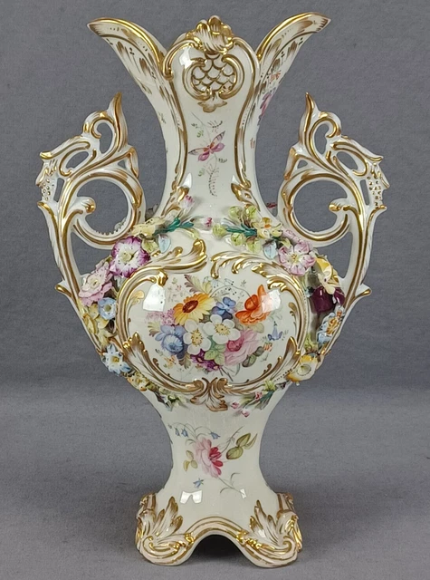 Coalport Coalbrookdale Hand Painted Floral Encrusted & Gold Vase Circa 1835