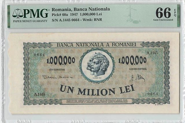 Romania 1000000 Lei 1947 P-60a PMG 66 EPQ