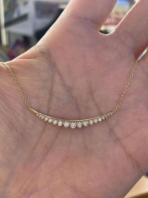 0.40 Ct Round Lab Created Diamond Curve Bar Pendant 14K Yellow Gold Plated Chain