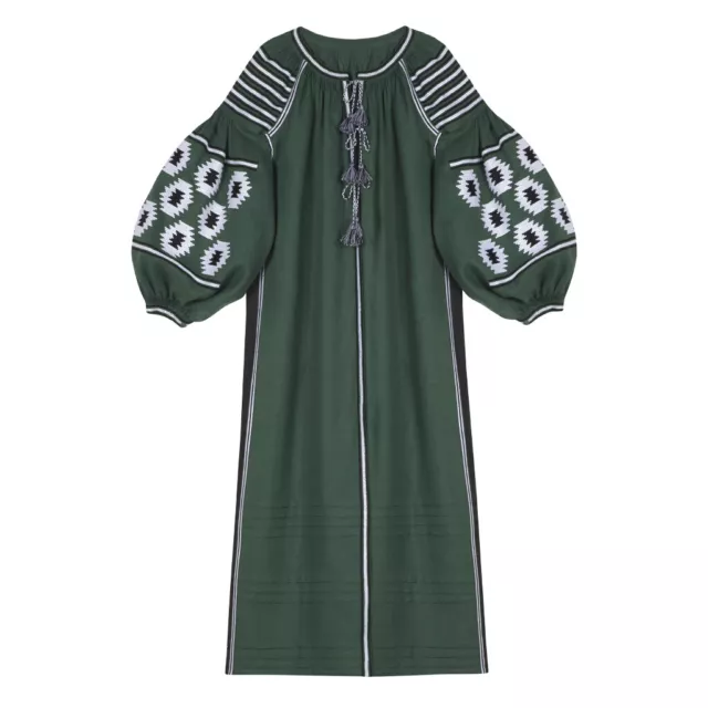 Embroidered green dress boho style - ukrainian folk ethnic vyshyvanka. All sizes