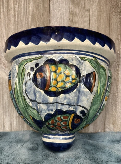 TALAVERA Mexican Clay Wall Hanging Pocket Fish Swimming Colorful Vibrant EUC