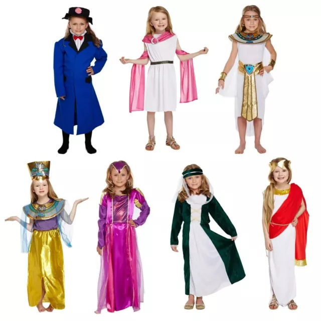 Girls Fancy Dress Up Child Costume Egyptian Roman Greek Victorian Tudor Age 4-12