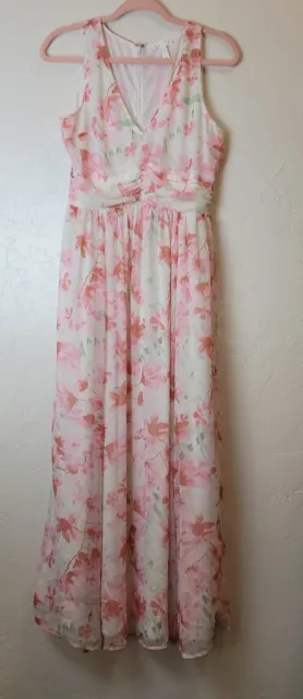 Leith Womens Sz S Ruched Empire Waist Chiffon Floral Maxi Dress Sleeveless Long