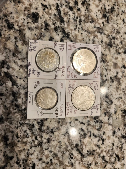 Lot Of 4 Austria Silver World Coins (2)50 (1)25 And (1)10 Schilling