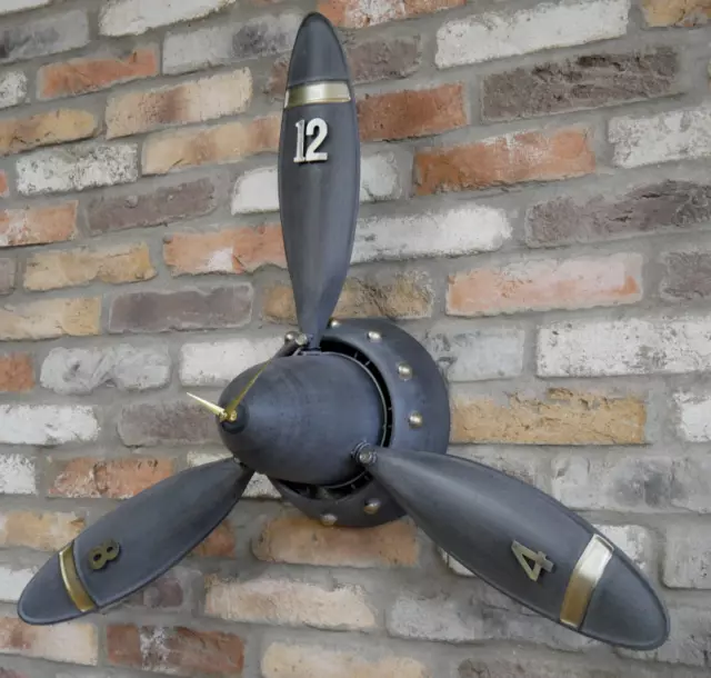 Large 70cm Tall Wall Mounted Aeroplane Propeller Metal Clock