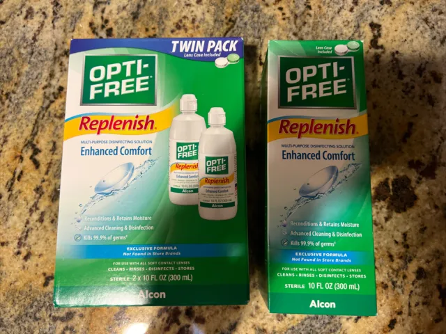 Opti-Free Replenish Contact Lens solution, THREE 10 Oz. Bottles, Sealed