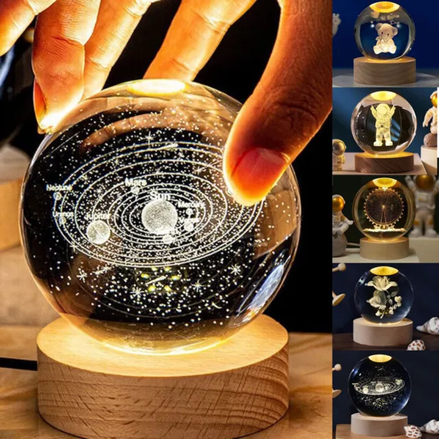 3D-Kristallkugel, Mond, Planet, Globus, Tischlampe, USB-LED-Nachtlicht, Heimdeko