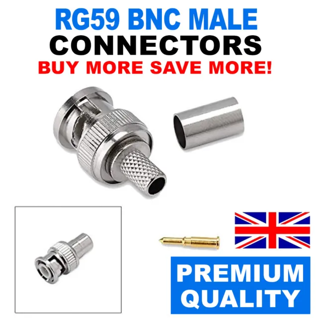 RG59 3 PART BNC Crimp ON MALE COAX CABLE CONNECTOR CCTV CAMERA FITTINGS TOOLS