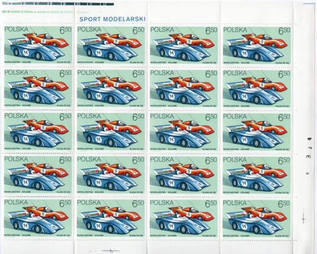 Stamps -Poland 1981 Part Sheet (20) of 6.50 Zl. from Model Sports set MNH