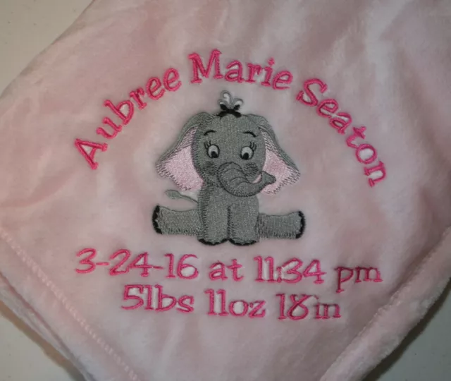 Embroidered Monogrammed Baby Blanket Tahoe Fleece Soft -Elephant-girl or boy