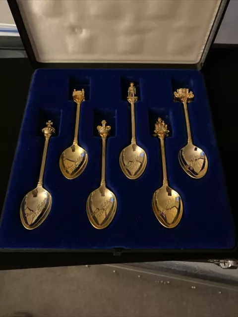 Silver jubilee 1952-1977 Exquisite Tea Spoons Set of Six Gold Tone
